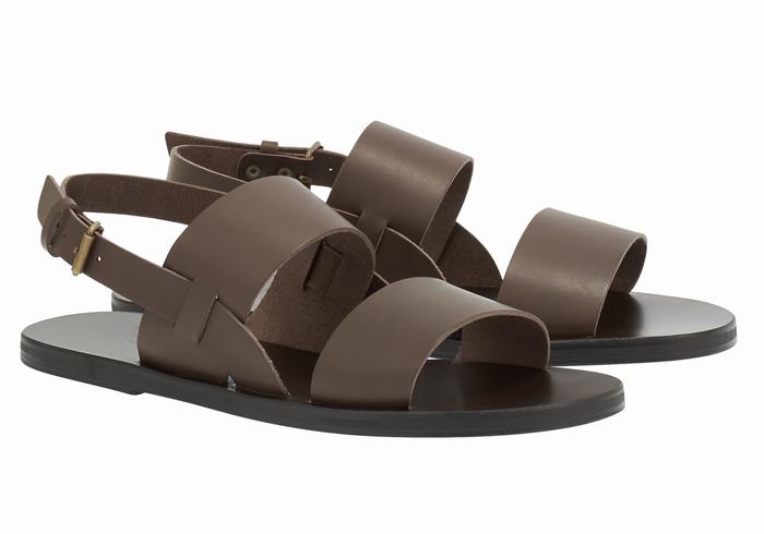 Chocolate Ancient Greek Sandals Irodotos Leather Men Casual Sandals | CAB1869CB