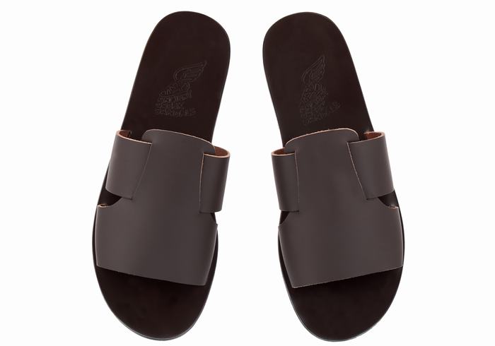 Chocolate Ancient Greek Sandals Miltiadis Leather Men Slide Sandals | PEP298IZ