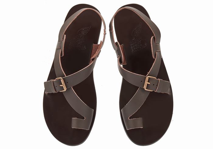 Chocolate Ancient Greek Sandals Paris Leather Men Toe-Post Sandals | ALV735JU