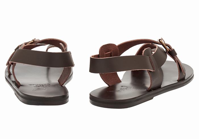 Chocolate Ancient Greek Sandals Paris Leather Men Toe-Post Sandals | ALV735JU