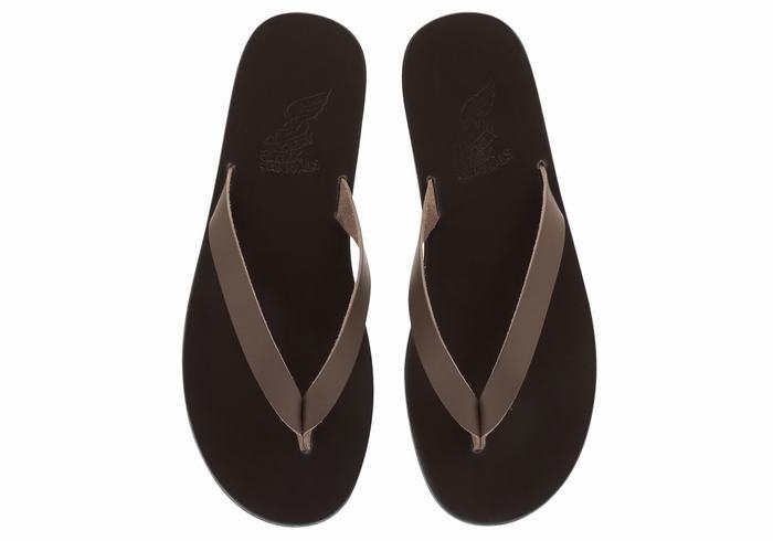 Chocolate Ancient Greek Sandals Solon Leather Men Flip Flops | STL9027KI