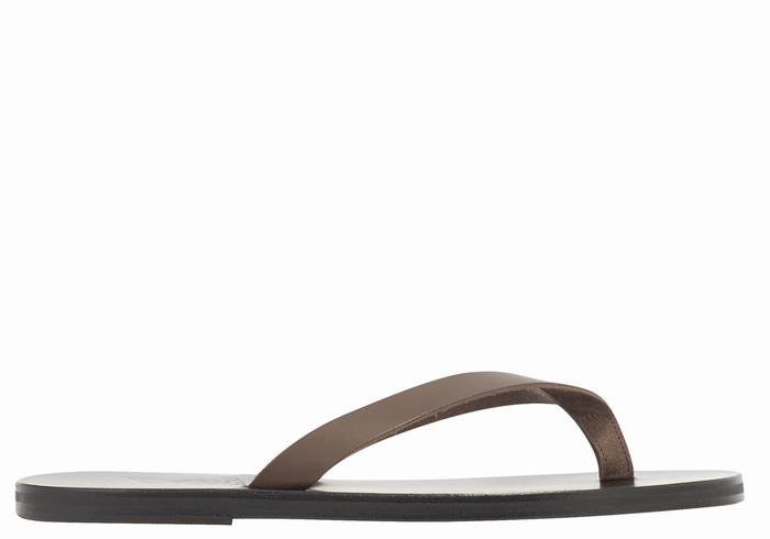 Chocolate Ancient Greek Sandals Solon Leather Men Flip Flops | STL9027KI