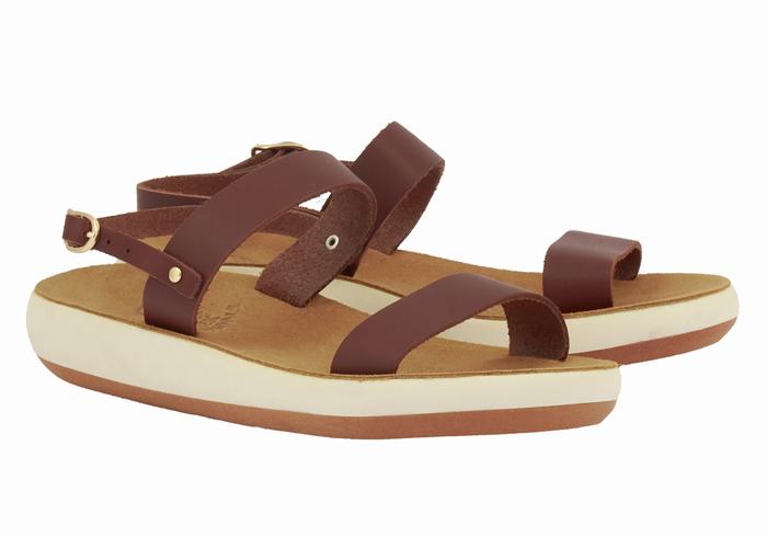 Coffee Ancient Greek Sandals Clio Comfort Women Casual Sandals | SWS6622KL