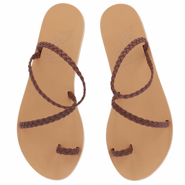 Coffee Ancient Greek Sandals Eleftheria Leather Women Braided Sandals | WHF3633QV