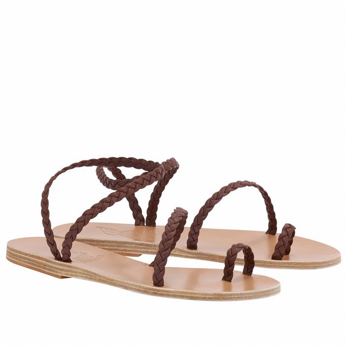 Coffee Ancient Greek Sandals Eleftheria Leather Women Braided Sandals | WHF3633QV