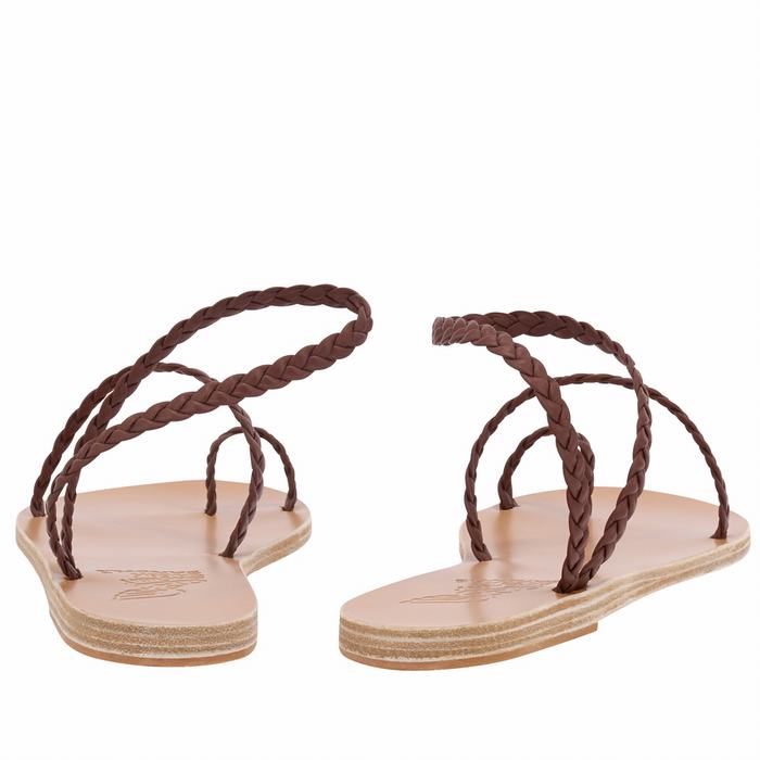 Coffee Ancient Greek Sandals Eleftheria Leather Women Braided Sandals | WHF3633QV