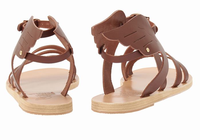 Coffee Ancient Greek Sandals Ikaria Leather Women Ankle Strap Sandals | ZZX7157RD