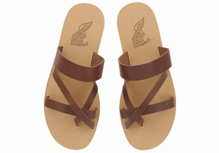 Coffee Ancient Greek Sandals Jason Leather Men Slide Sandals | IYJ115CP