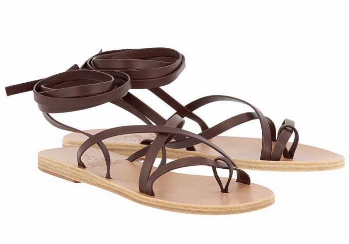 Coffee Ancient Greek Sandals Morfi Leather Women Gladiator Sandals | IEM6427PC