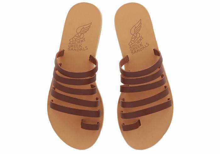 Coffee Ancient Greek Sandals Niki Leather Women Toe-Post Sandals | JCR8925XH