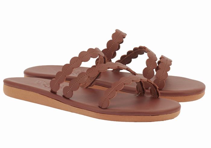 Coffee Ancient Greek Sandals Oceanis Women Slide Sandals | QNR5888IF