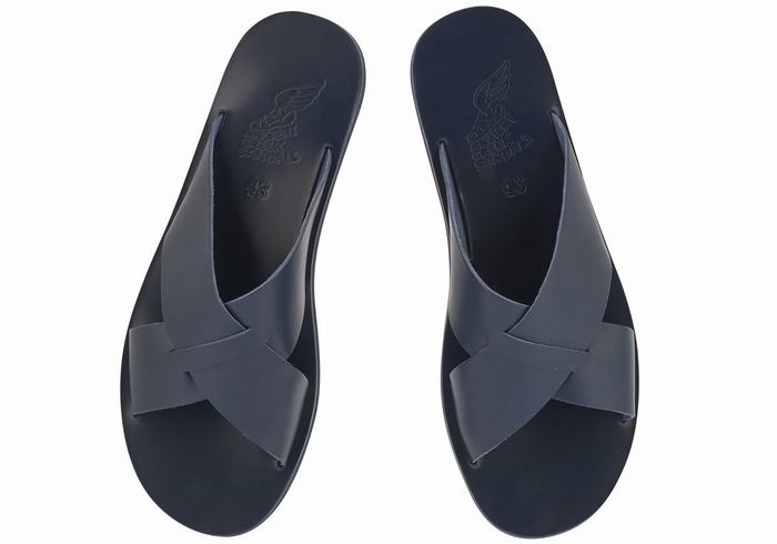 Dark Blue Ancient Greek Sandals Bios Men Slide Sandals | ZMP9572MS