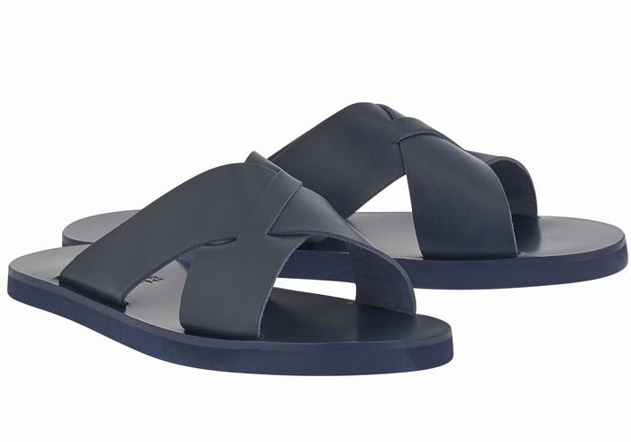 Dark Blue Ancient Greek Sandals Bios Men Slide Sandals | ZMP9572MS