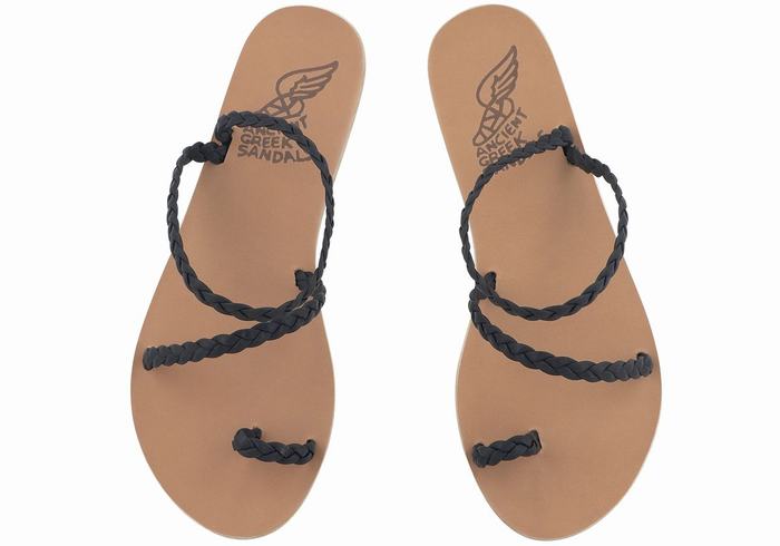 Dark Blue Ancient Greek Sandals Eleftheria Leather Women Braided Sandals | SDN46100IA
