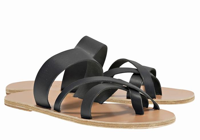 Dark Blue Ancient Greek Sandals Jason Leather Men Slide Sandals | LAQ4044TL