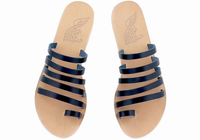 Dark Blue Ancient Greek Sandals Niki Leather Women Toe-Post Sandals | PRD7542DI