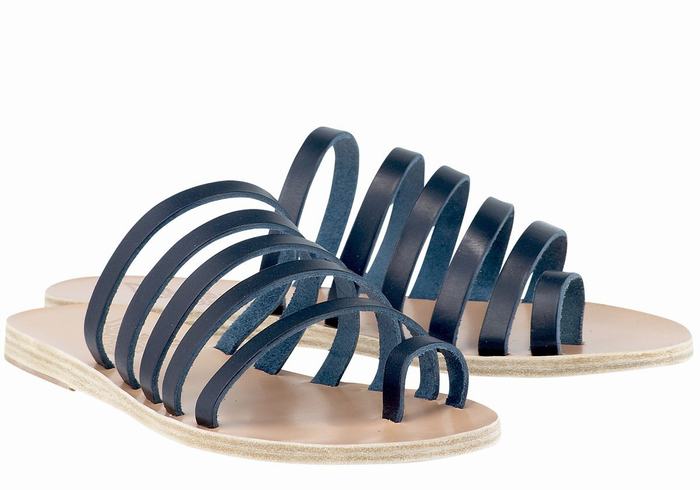 Dark Blue Ancient Greek Sandals Niki Leather Women Toe-Post Sandals | PRD7542DI