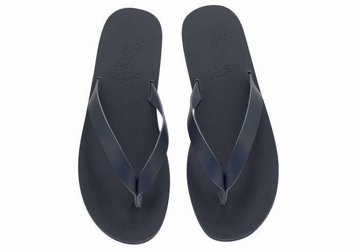 Dark Blue Ancient Greek Sandals Solon Leather Men Flip Flops | QWW4145WV