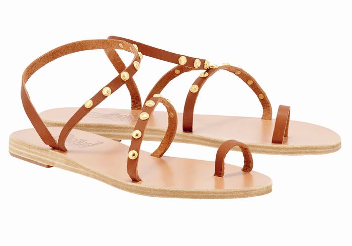 Dark Brown Ancient Greek Sandals Eleftheria Bee Women Toe-Post Sandals | SBH7566LS