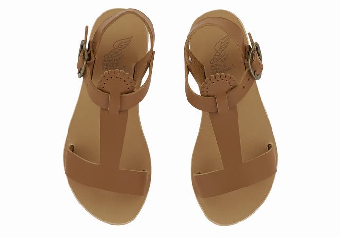 Dark Brown Ancient Greek Sandals Little Amber Soft Kids' Flat Sandals | TLL5675RQ