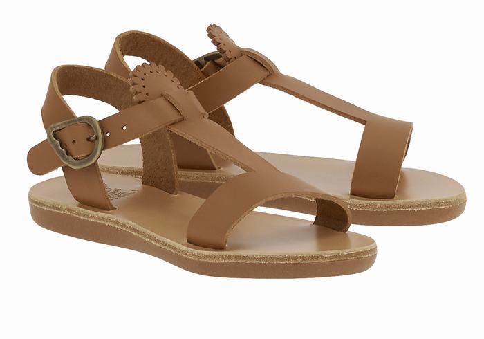 Dark Brown Ancient Greek Sandals Little Amber Soft Kids' Flat Sandals | TLL5675RQ