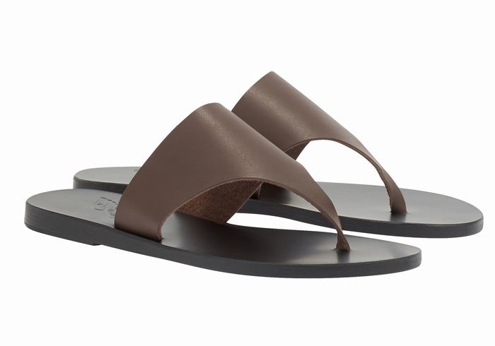 Dark Brown Ancient Greek Sandals Mera Leather Women Flip Flops | JQZ5173VY