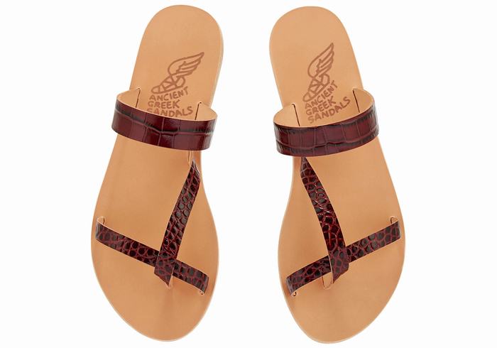 Dark Red Black Ancient Greek Sandals Daphnae Women Slide Sandals | KOK2978MZ