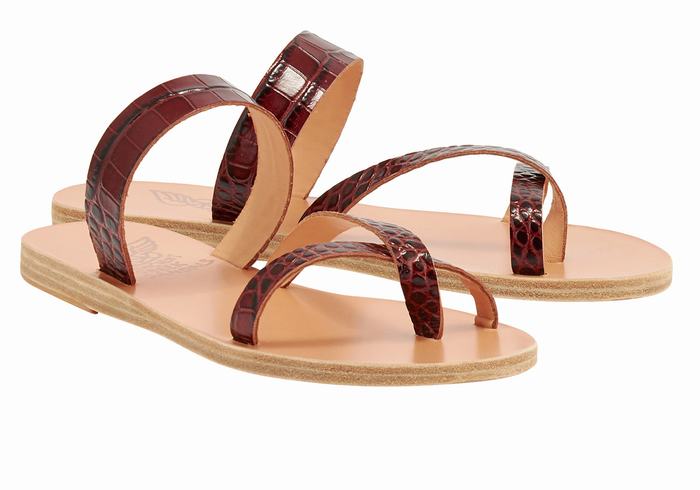 Dark Red Black Ancient Greek Sandals Daphnae Women Slide Sandals | KOK2978MZ