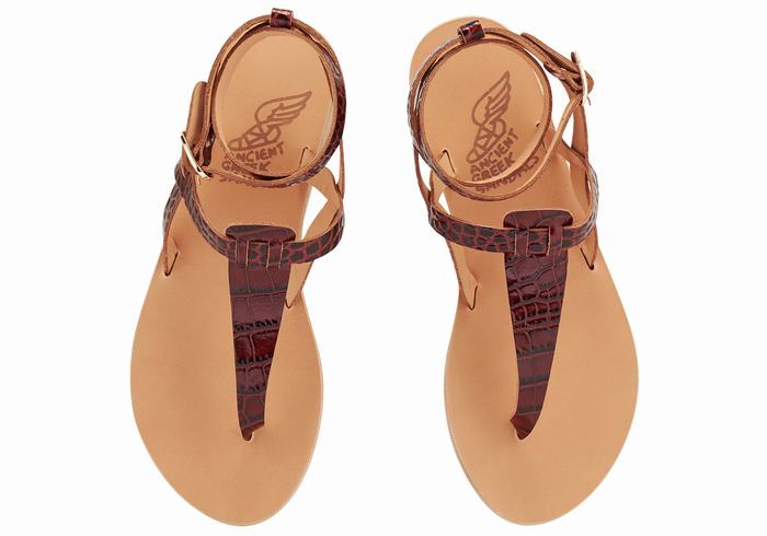 Dark Red Black Ancient Greek Sandals Estia Women Ankle Strap Sandals | UIG4937MU