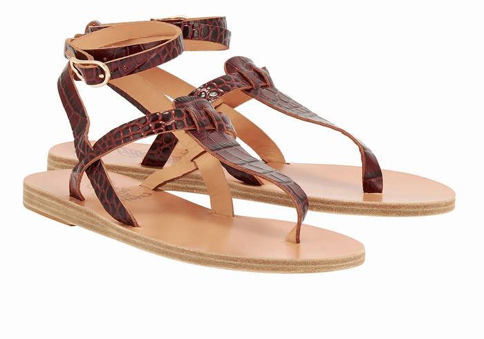 Dark Red Black Ancient Greek Sandals Estia Women Ankle Strap Sandals | UIG4937MU