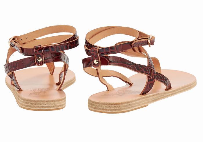 Dark Red Black Ancient Greek Sandals Estia Women Ankle Strap Sandals | UIG4937MU