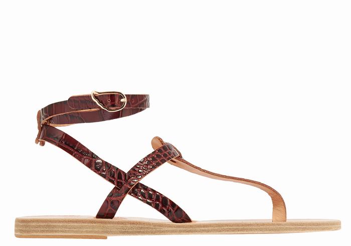 Dark Red Black Ancient Greek Sandals Estia Women Ankle Strap Sandals | UIG4937MU