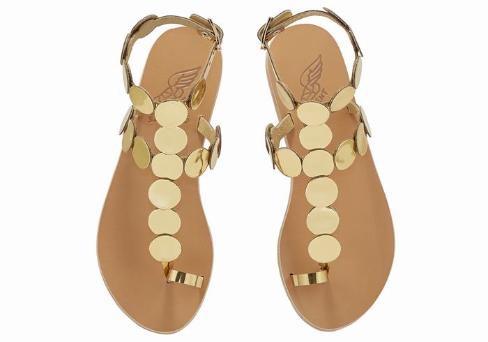 Gold Ancient Greek Sandals Asteras Leather Women Toe-Post Sandals | MVK3494QL