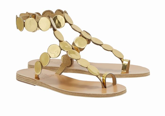 Gold Ancient Greek Sandals Asteras Leather Women Toe-Post Sandals | MVK3494QL