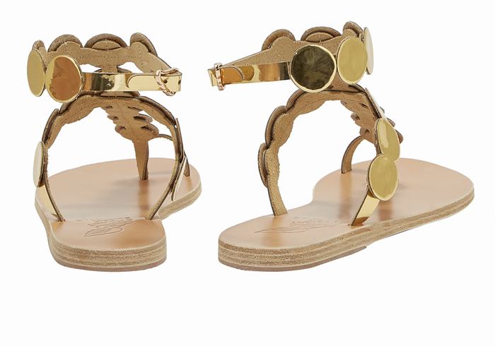 Gold Ancient Greek Sandals Asteras Leather Women Toe-Post Sandals | MVK3494QL