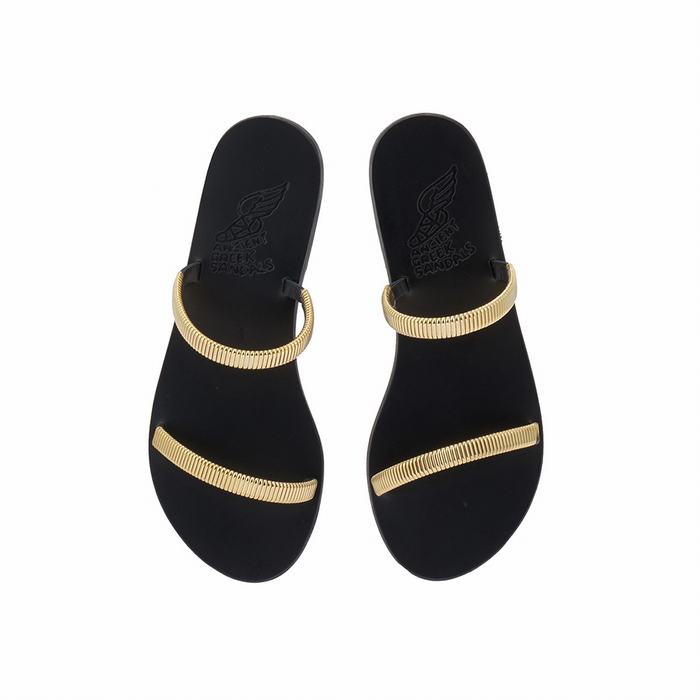 Gold Black Ancient Greek Sandals Saita Women Slide Sandals | XFC4134YC