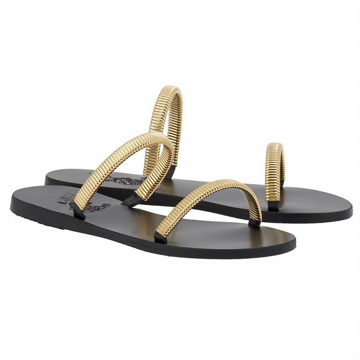 Gold Black Ancient Greek Sandals Saita Women Slide Sandals | XFC4134YC