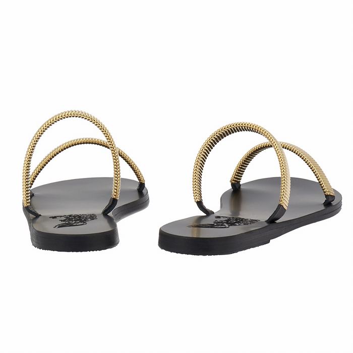 Gold Black Ancient Greek Sandals Saita Women Slide Sandals | XFC4134YC