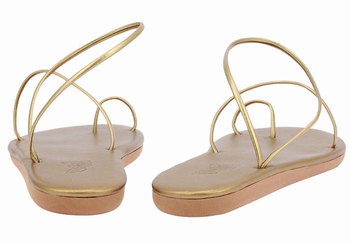 Gold Brown Ancient Greek Sandals Kansiz Women Toe-Post Sandals | JCY963TA