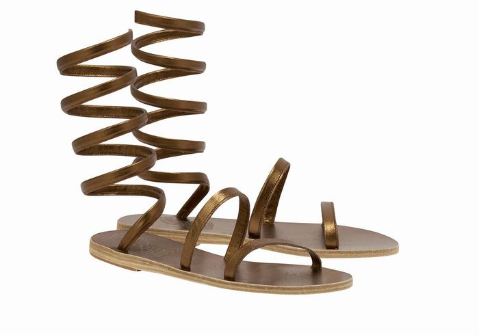 Gold Brown Ancient Greek Sandals Ofis Leather Women Gladiator Sandals | ZDN247KE