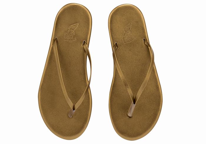 Gold Brown Ancient Greek Sandals Saionara Women Flip Flops | TVC1720YU