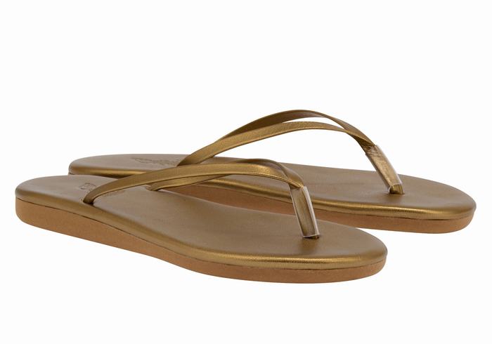 Gold Brown Ancient Greek Sandals Saionara Women Flip Flops | TVC1720YU