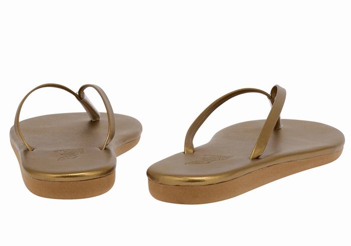 Gold Brown Ancient Greek Sandals Saionara Women Flip Flops | TVC1720YU