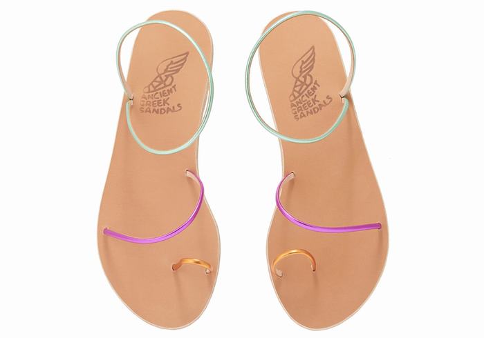 Gold Purple Green Ancient Greek Sandals Chora Women Toe-Post Sandals | BIW768YA