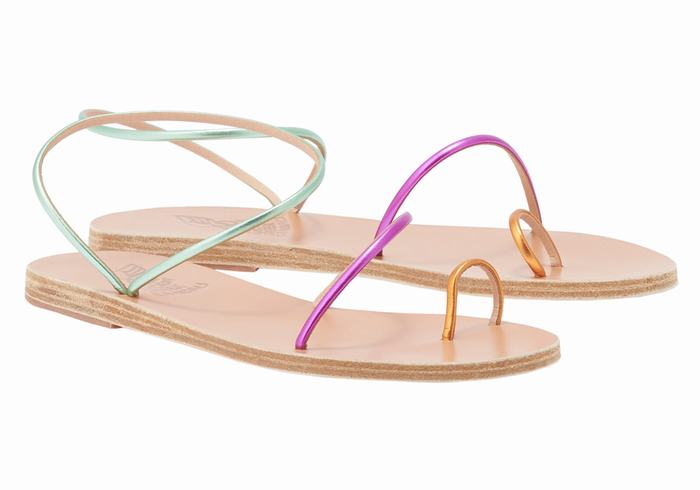 Gold Purple Green Ancient Greek Sandals Chora Women Toe-Post Sandals | BIW768YA