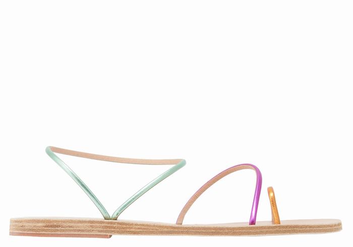 Gold Purple Green Ancient Greek Sandals Chora Women Toe-Post Sandals | BIW768YA