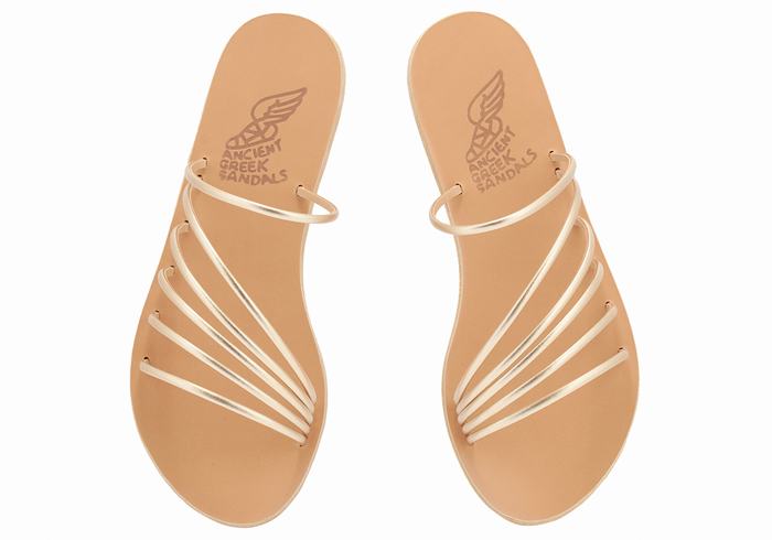 Gold White Ancient Greek Sandals Adriani Women Slide Sandals | VKK1854DY