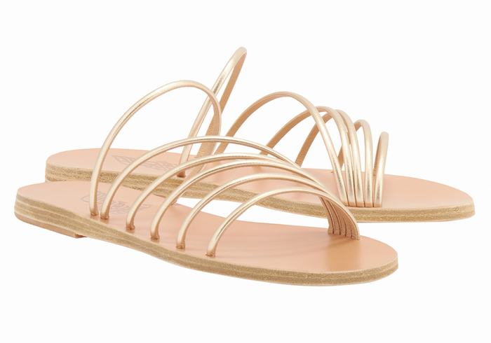 Gold White Ancient Greek Sandals Adriani Women Slide Sandals | VKK1854DY