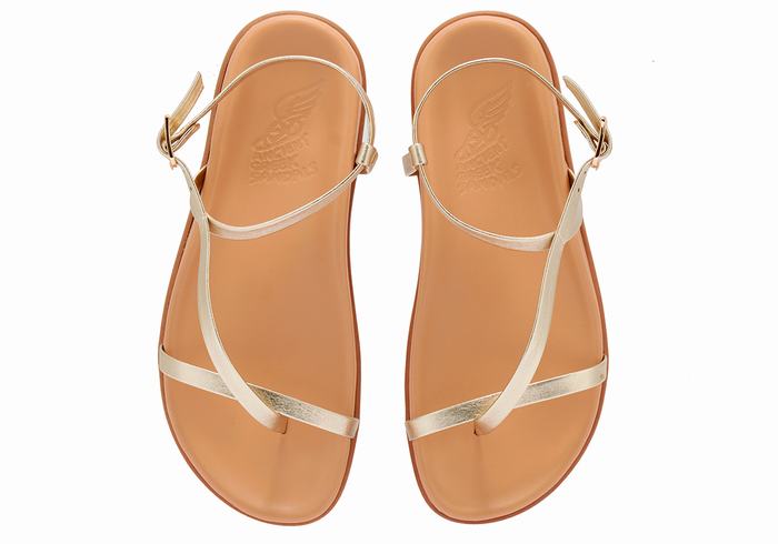 Gold White Ancient Greek Sandals Aimilia Women Back-Strap Sandals | BFS1113EX