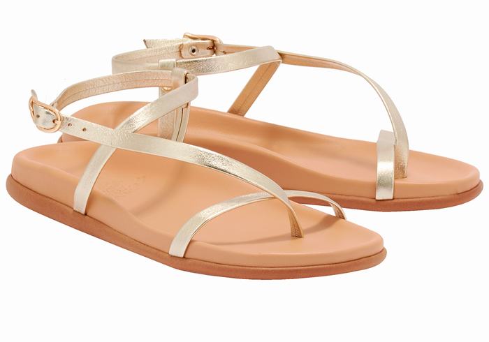 Gold White Ancient Greek Sandals Aimilia Women Back-Strap Sandals | BFS1113EX